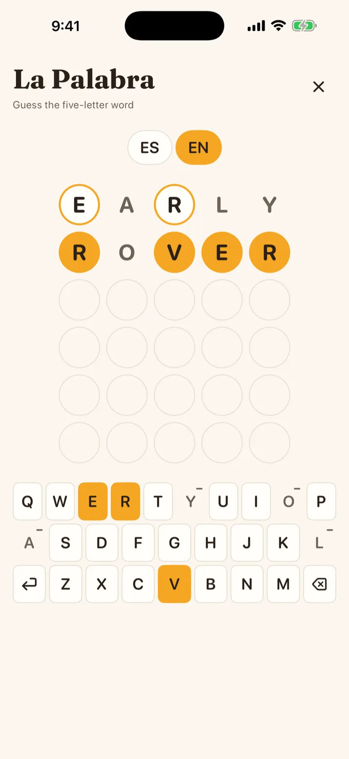 La Palabra board with round tokens and stamp marks