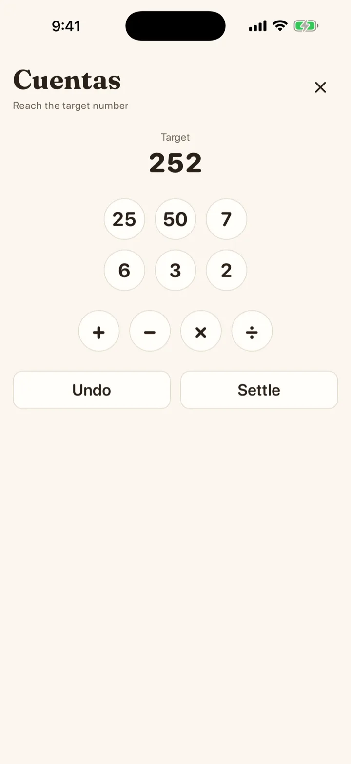 Cuentas with the number tokens and the daily target