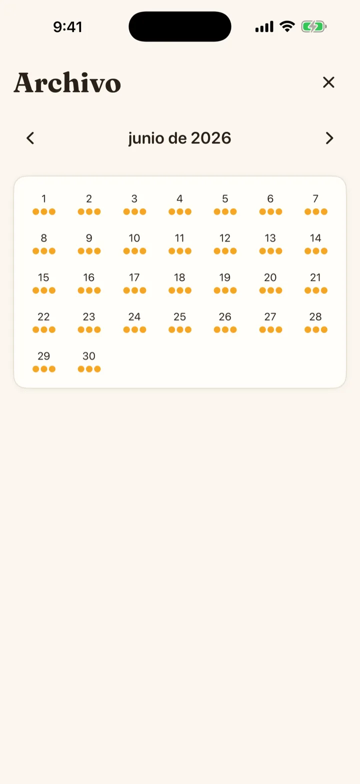 Calendario del archivo con los sellos de cada día
